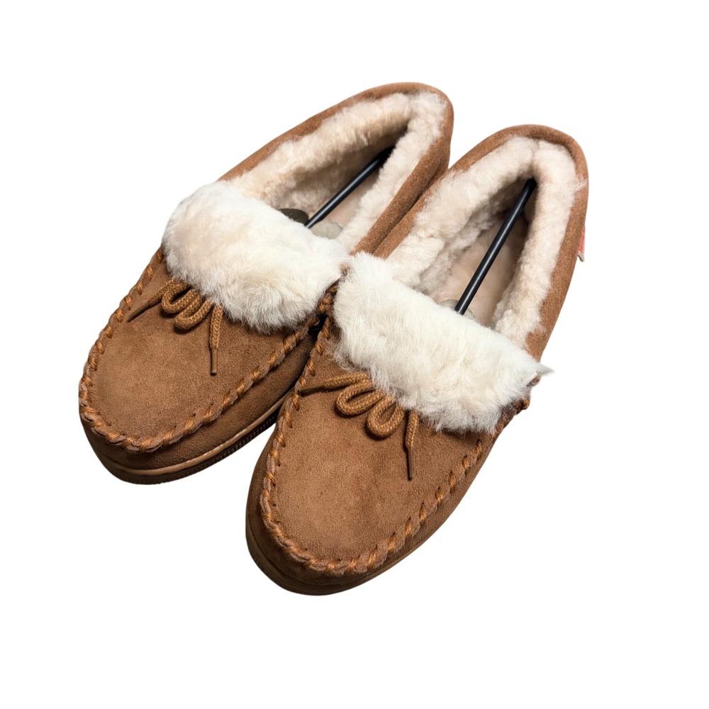 Tamarac Allegra Chestnut Suede Sheepskin Lined Moccasin Slippers Womens 10